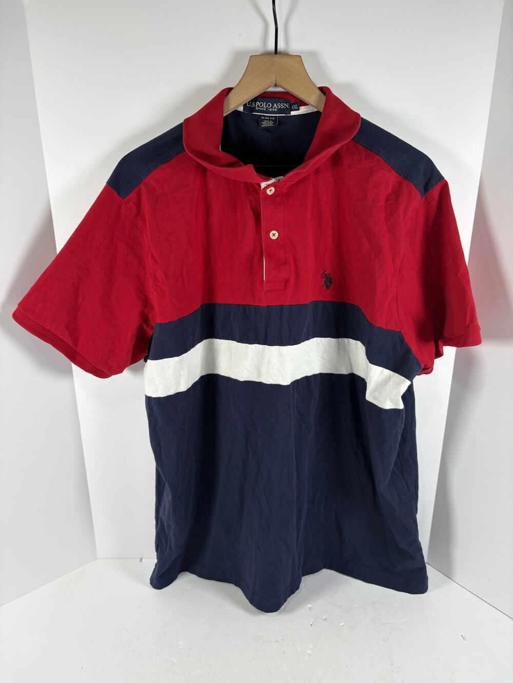 U.S. Polo Assn XXL Slim Fit Colorblock Polo Shirt Red Navy White Men’s